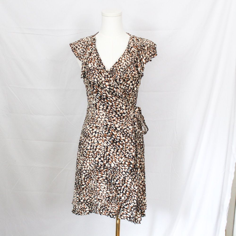 Free People French Quarter Wrap Mini Dress Jet Combo Flutter Sleeve Small